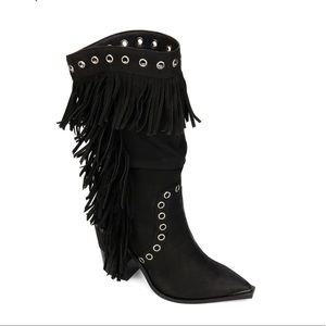 Kenneth Cole New York Women's West Side Mid Fringe Black Fashion Boot Size 10